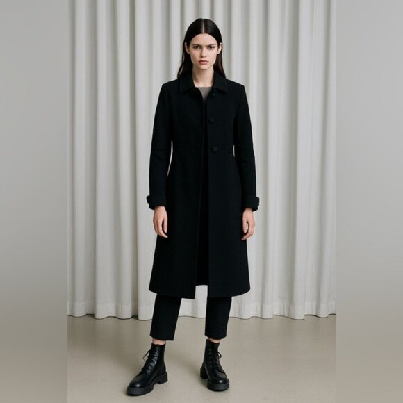 J.Crew Women’s Black Wool Trench Coat Size 10 Elegant Timeless Outerwear - Picture 14 of 14